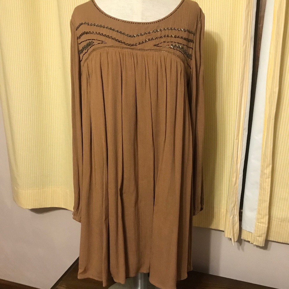 Modcloth Brown L Large Tunic Dress w/ Bead Detail
